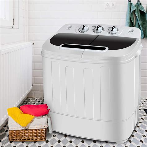 Best portable washing machine and dryer - Portable mini compact twin tub washing machine; Transparent lid allows you to see the wash and dry; Easy operation; Spinner RPM: 1300-Volt Frequency, 110-Volt/60 Hz; Color: white and blue, washer size: compact; Rated washing capacity: 12 lbs. Rated spinner dryer capacity, 8 lbs. (half of the washing capacity, you may spin twice) 12 lbs. wash, 8 ...
